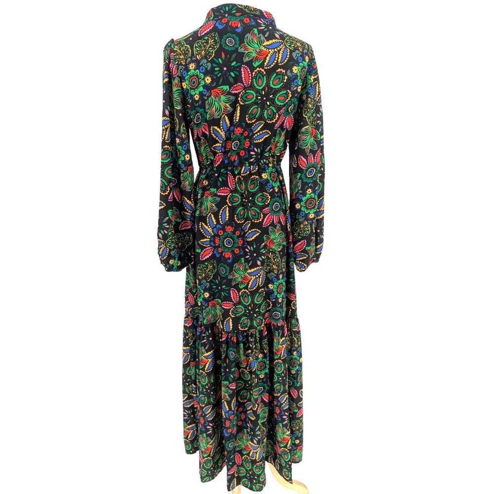 RusttyDustty Black Floral Tiered Ruffle Maxi Dress SML Rio Boho Cottage Prairie - Picture 4 of 16